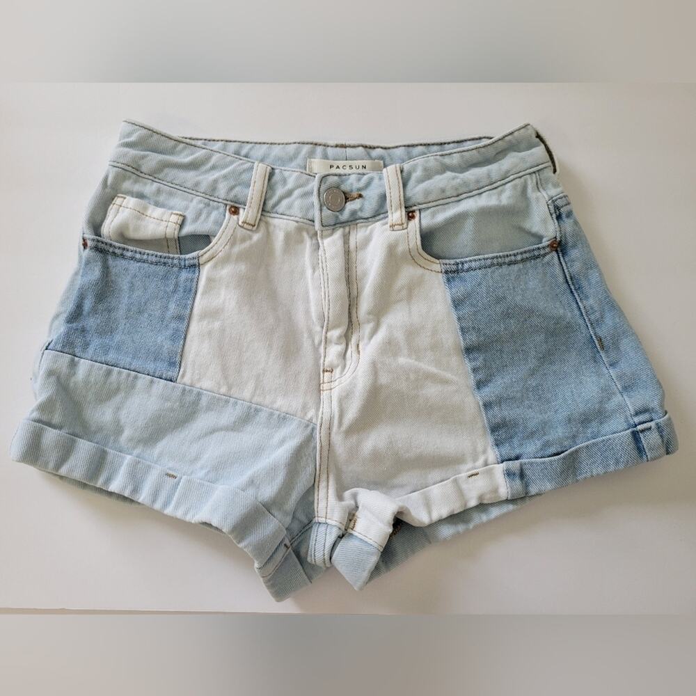PacSun Womens 25 Patchwork Casual Coastal Summer Preppy Denim Jean Mom Shorts